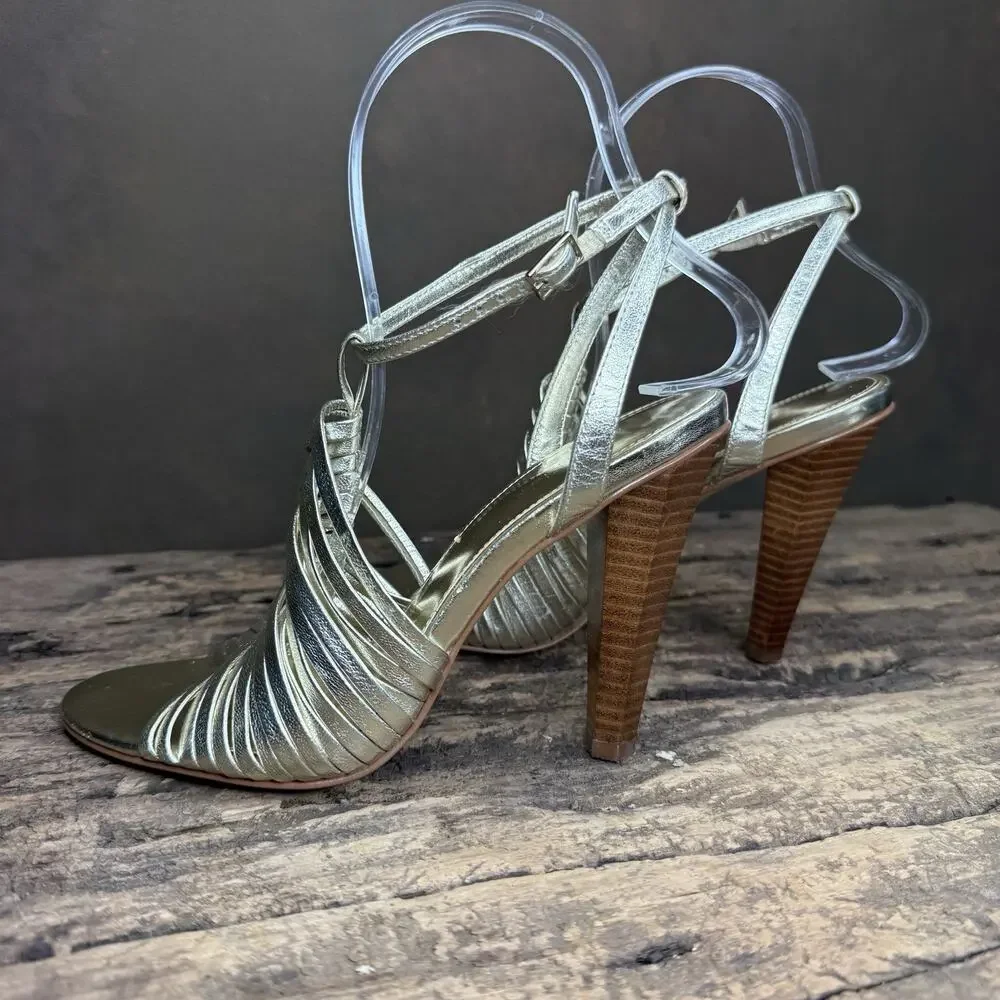 Calvin Klein Rene Metallic Gold Heels Y2K 2000s Strappy Sandals Women’s 6
